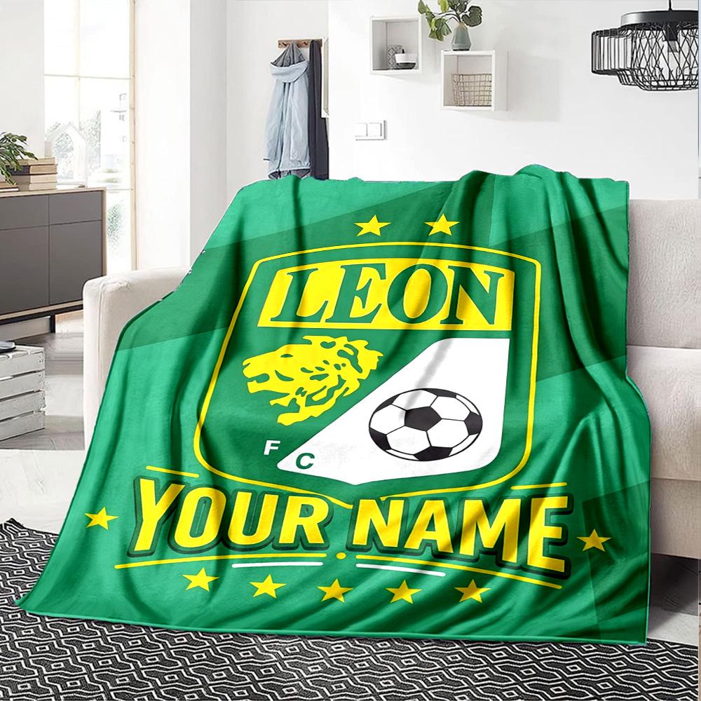 1pc Leon logo Blanket with Custom Name, Gift, for Men and Women, Soft Blanket, Good for Sofa Bed Couch Travel, Lightweight Flannel Blanket