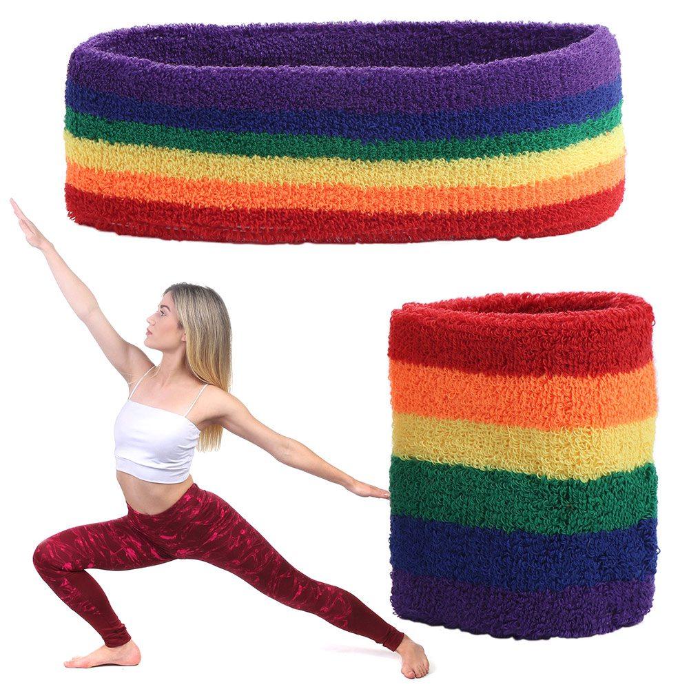 Bunte Regenbogen Tennis Stirnband Polyester Fitness Handgelenkstütze Athletisch Schweiß Bands Laufen