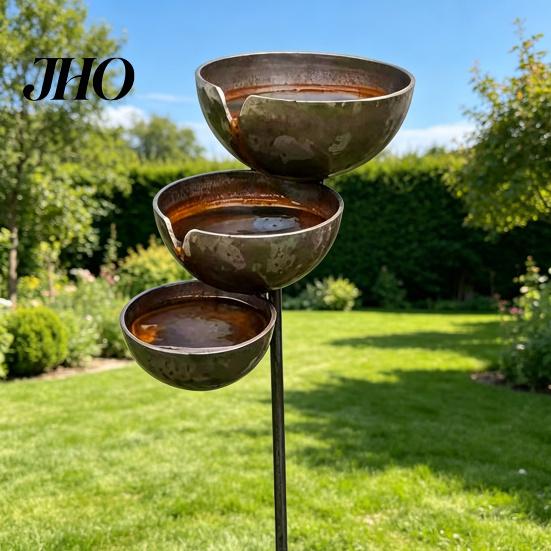 Mangiatoia per Insetti Accessorio da Giardino Mangiatoia per Uccelli in Metallo Rustica Vintage Pali Raccogli Pioggia con Ciotole Decorative a 3 Livelli Stazione di Abbeveraggio per Api per