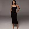 Women Spring Summer Spaghetti Strap Solid Color Slim Long Knitted Dress Ladies Sling Backless Party Dress