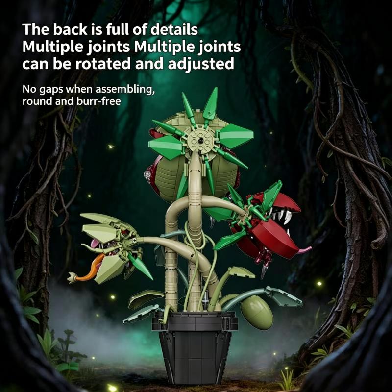 Venus Flytrap Building Blocks, Carnivorous Plant Model Kit with Movable Mouth & Tendrils, Creative Bonsai Bricks for Home Decor