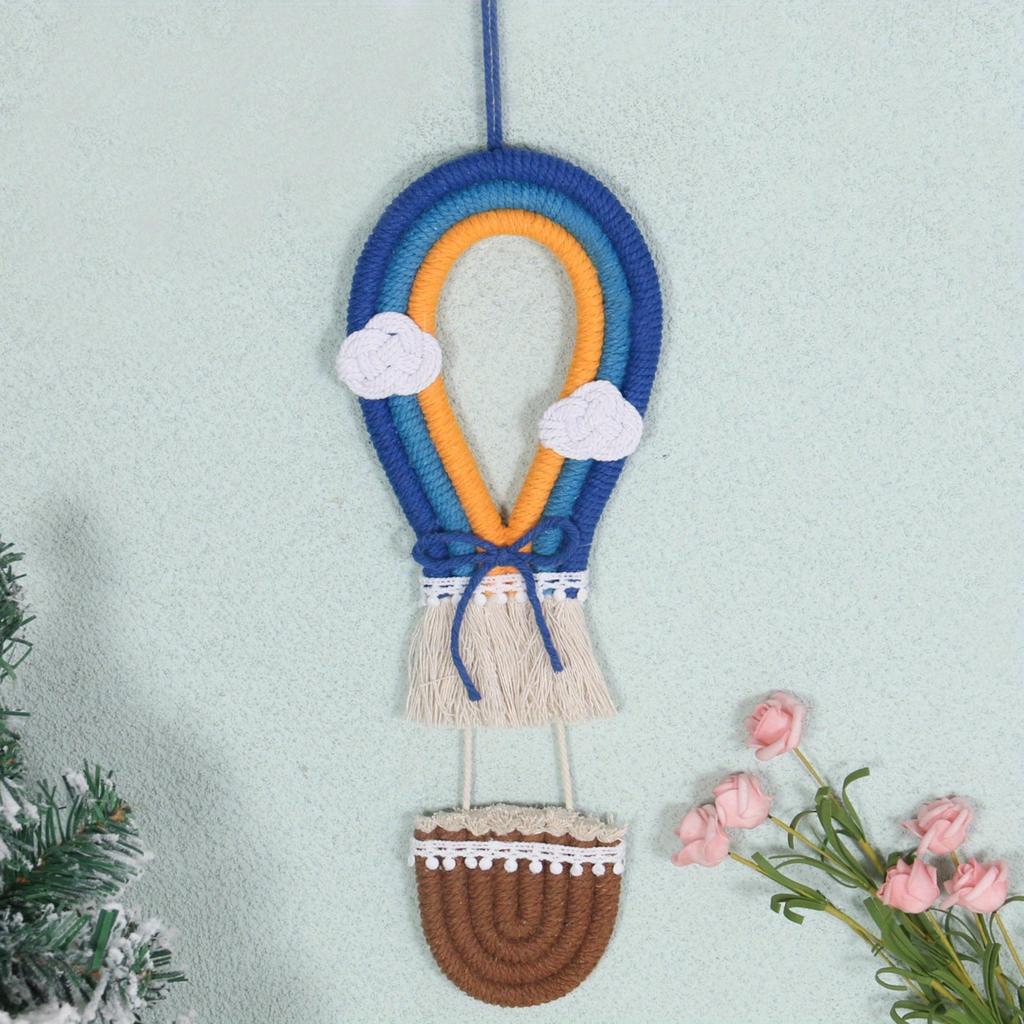 1Pc Pure Hand-Woven Rainbow Hot Air Balloon Ornaments, for Home Decoration Wall Hanging