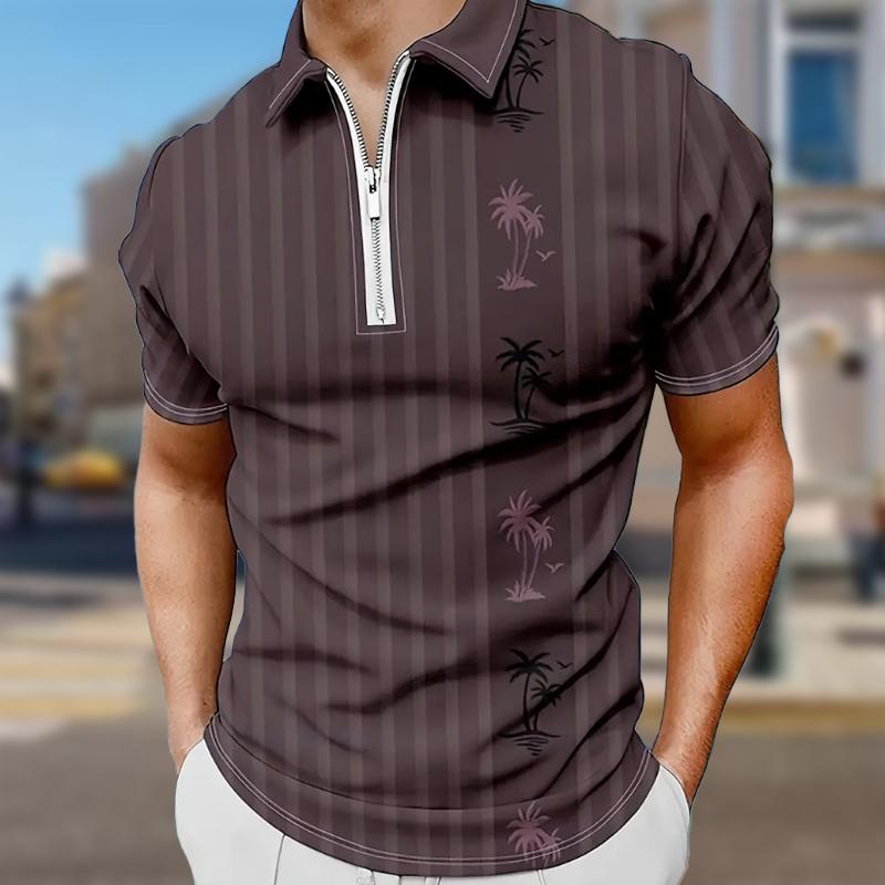 

Мужская рубашка поло повседневная на молнии с коротким рукавом модная повседневная на молнии лето весна стандартный крой цифровая печать 3D принт рубашка XS коричневый
