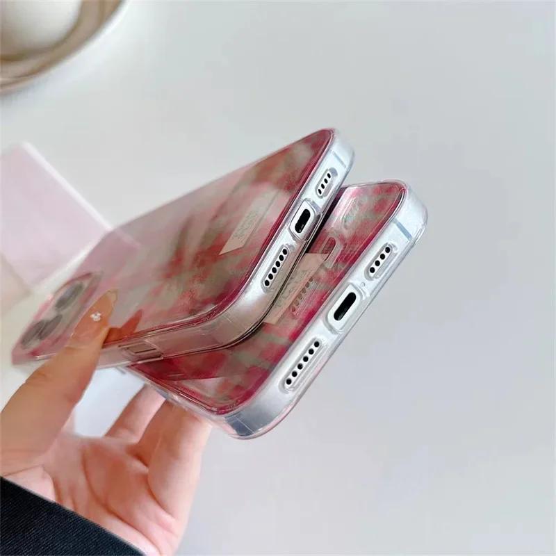 Ins Pink Small Grid Phone Case for Iphone 16 12 14 15 Pro Max 14pro 13 7 8 Plus X XR XS 16pro 15promax Shockproof Cover Shell