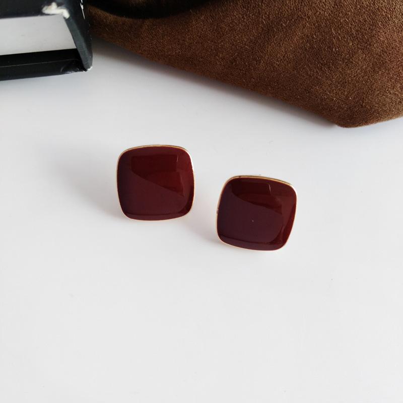 S925 Silver Needle Japan and Korea Sweet Candy Color Stud Earrings Simple Geometric Square Earrings Temperament Dripping Ears