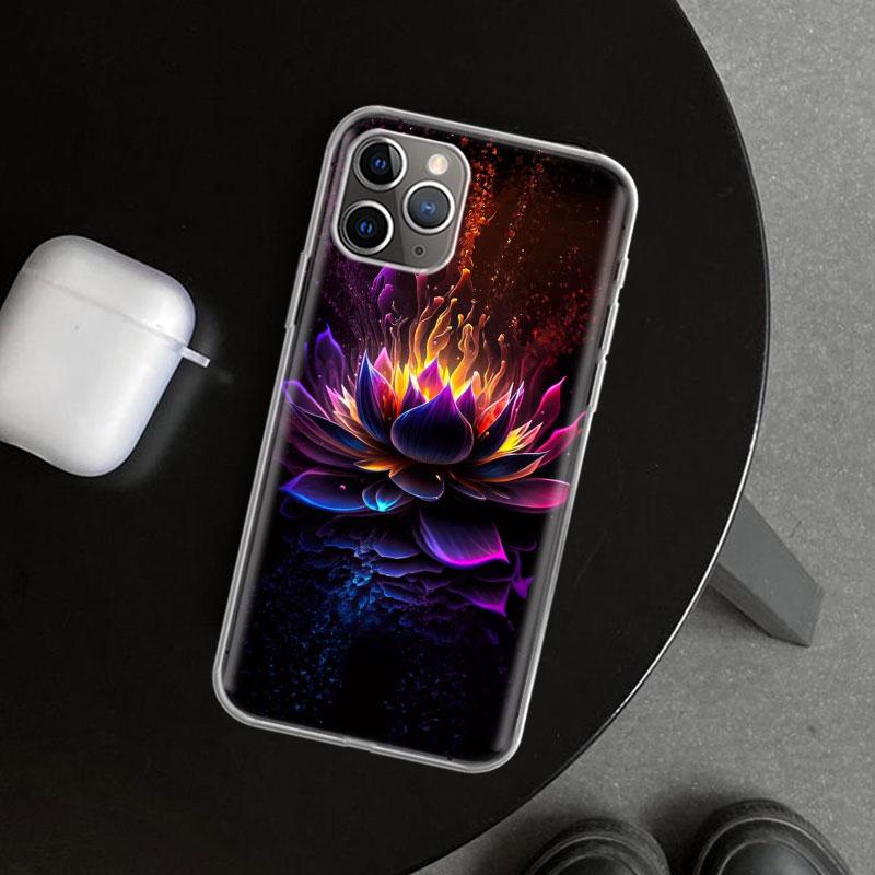 Buddhist Fire Lotus Phone Case Cover for iPhone 11 12 13 Mini 14 15 Plus 16 Pro Max 17 Air 7 8 + SE Art Customized Fundas 11 12