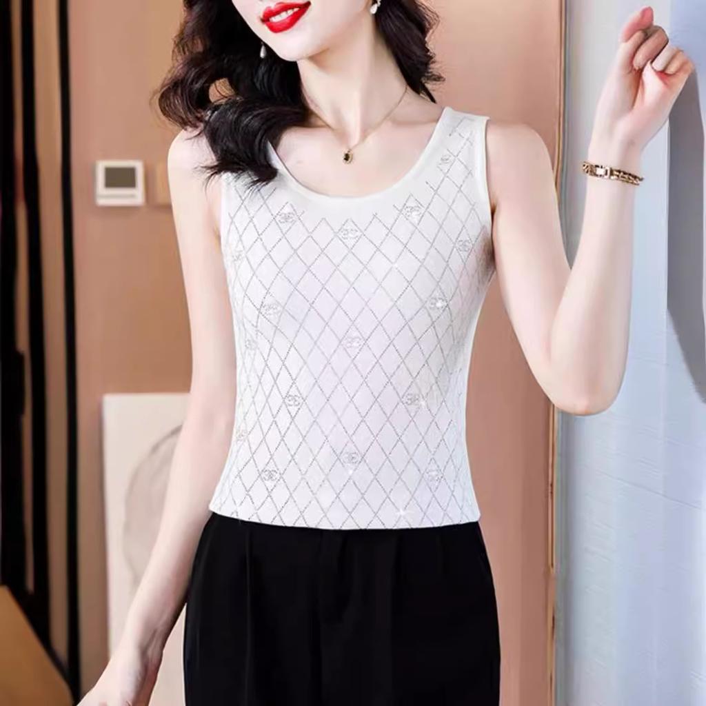 Temperament Diamond-encrusted Black High-elastic Sling Vest for Women's Inner Wear 2025 New Suit Backing Sleeveless Outer Wear Top Summer