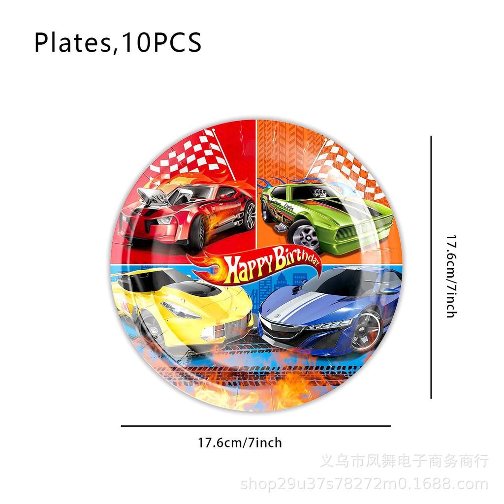 Conjunto de Festa de Aniversário Hot Wheels Racing Prato de Papel Copos de Papel Toalha de Mesa de Papel Bandeirola Topper de Bolo Balões Suprimentos para Feriados