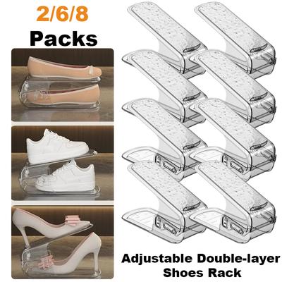 Organisateur de chaussures réglable à double couche pour chaussures, fente de support pour armoire peu encombrante, support de rangement pour chaussures, boîte à chaussures