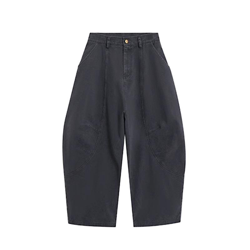 

Retro simple silhouette mopping scimitar jeans women s loose casual wide-leg tooling trousers Stylish Panel Stitching Jeans 3XL сірий колір