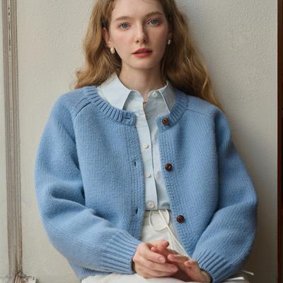 Fashion Round Neck Casual Knitted Cardigan Women Jacket Autumn and Winter Vintage Cardigans Sweater Woman Buttons Elegant Solid Knitwear Coat 24801