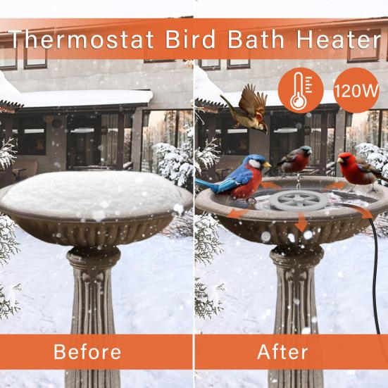 70W Pond De-Ice Heater Thermostatically Controlled Energy-efficient Bird Bath Ice Melter Anti-rust Bird Bath Heater