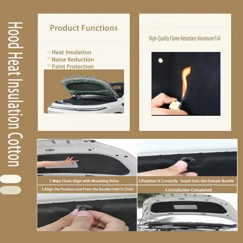 For BYD Seagull Dolphin Mini EV 2023 2024 2025 Car Hood Engine Insulation Pad Liner Cotton Soundproof Cover Heat Accessories Heat Shields 2