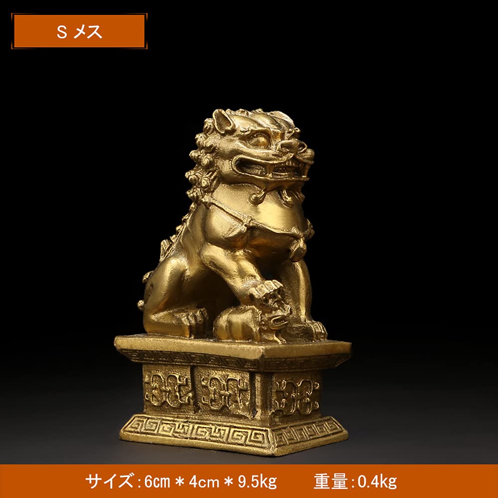 Lion and Guardian Dog Statues and Female Bronze Feng Shui Interior Business Protection Against Evil Amulet Set of 2 Improves Brings Good Gambling and
