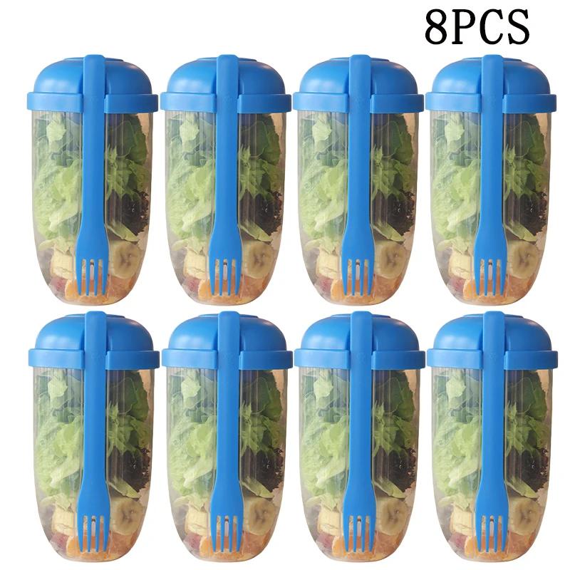 8Pcs Fresh Salad Cup Fruit Vegetable Salad Cup Salad Meal Shaker Cup Container Fork Salad Holder Large Capacity Food Box