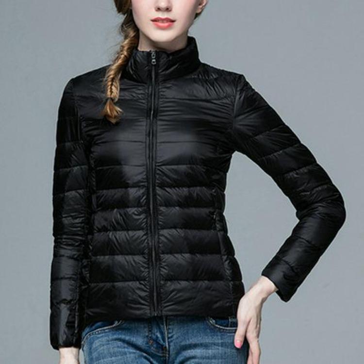 Korean Style Plus Size Womens Down Jacket Lightweight Slim Fit Stand Collar Short Autumn Winter Coat