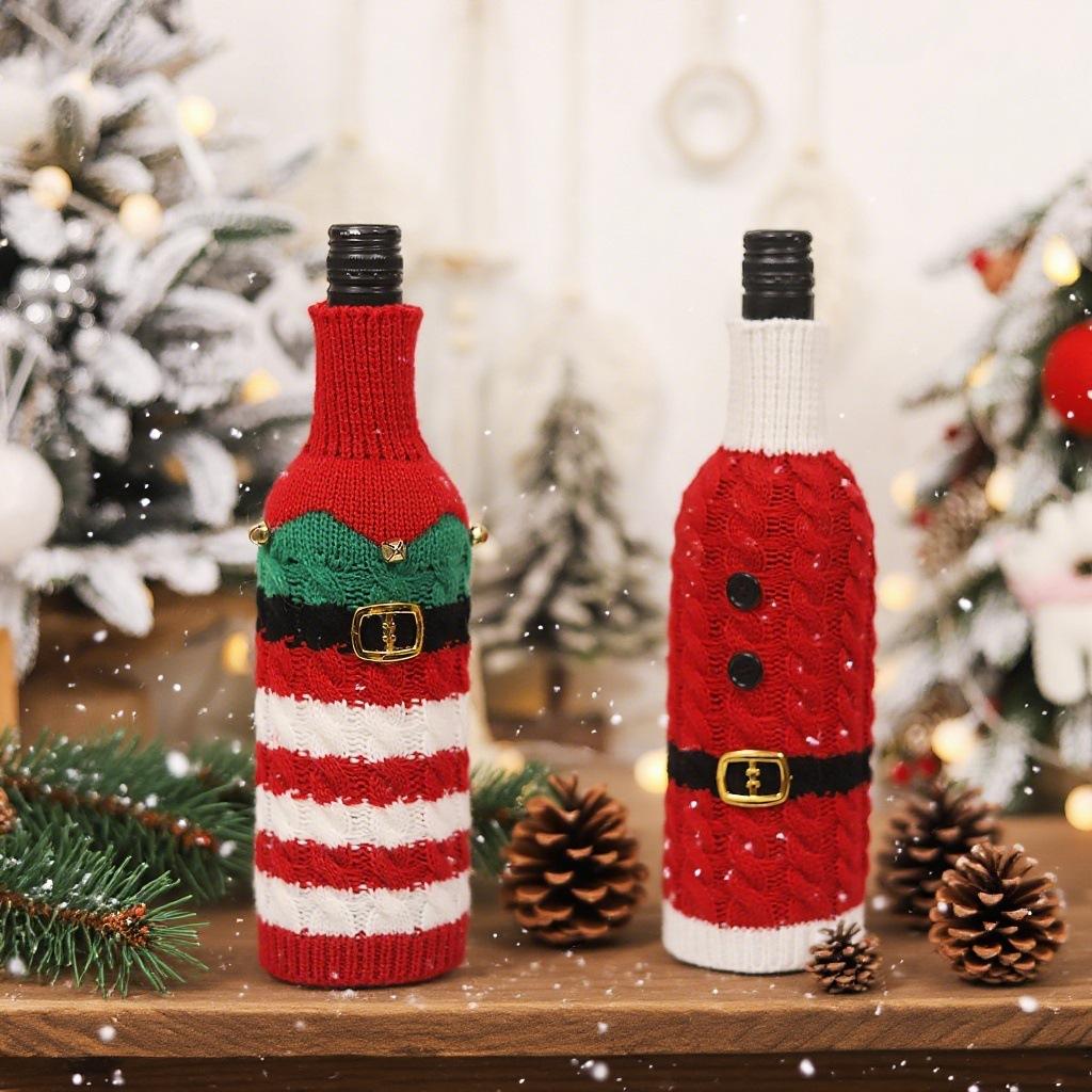 The New Christmas Knitted Wine Bottle Set Creative Wine Bottle Clothes Set Christmas Table Kitchen Dress-up Props Arrangement