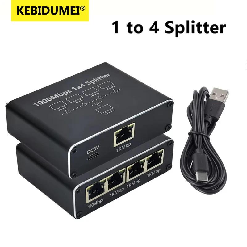 1000Mbps 1 In 4 Out Ethernet Adapter 1 To 2/4 RJ45 LAN Internet Splitter Cat 6 RJ45 Gigabit Switch for PC Laptop TV Box Router