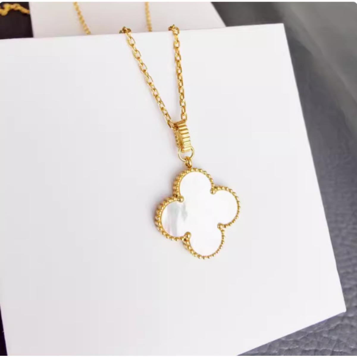 

60/90 см длинное модное высококлассное ожерелье с четырьмя листочками клевера, одностороннее ожерелье с одной подвеской, двухстороннее женское ожерелье 18K-60cm белый