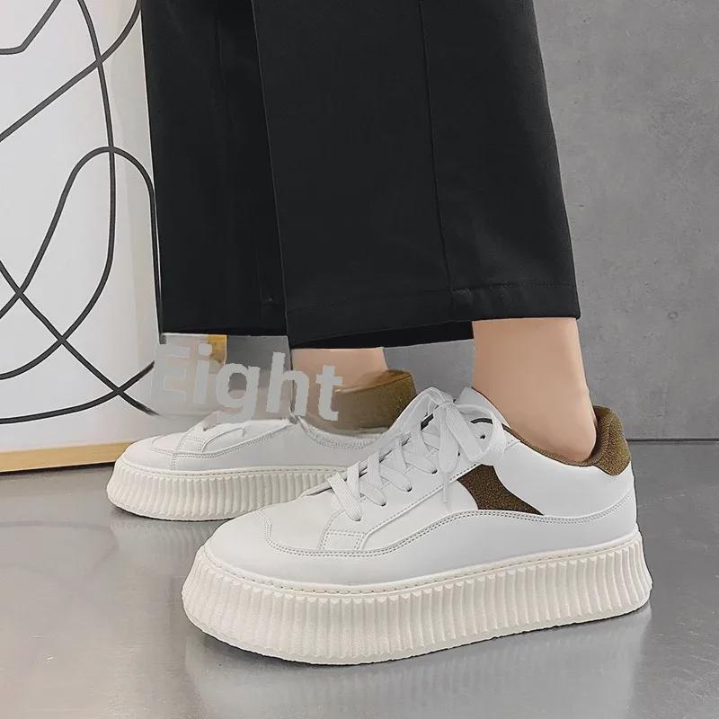 2025 Ulzzang White Sneakers: Thick-Soled, Casual Hong Kong & Harajuku Style Sports Shoes for Men