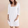 Women's Fashion Casual Solid Color Square Neck 3/4 Sleeve Short Dress