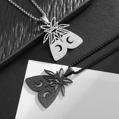 European and American Witch Elements Moon Moth Stainless Steel Necklace Pendant Ornament