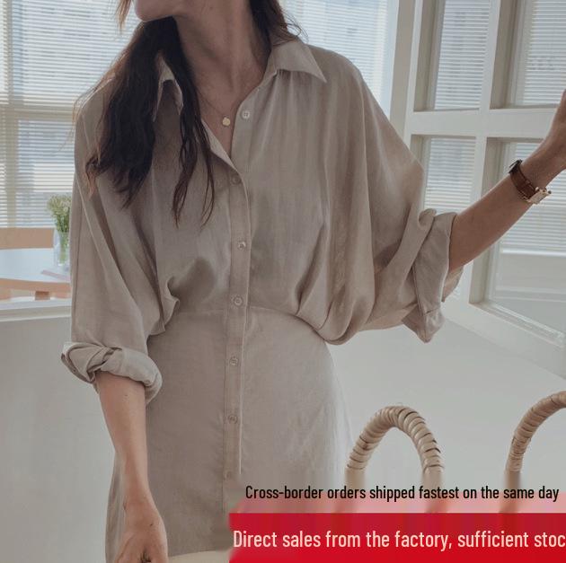 2026 Spring/Summer French Retro Over-the-Knee Lace-up Dress with Batwing Three-Quarter Sleeves