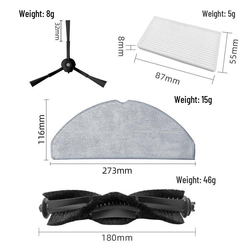 Lydsto R1 Edge Sweeping Robot Accessories: Main Roller, Edge Brush, Filter, Mop Cloth