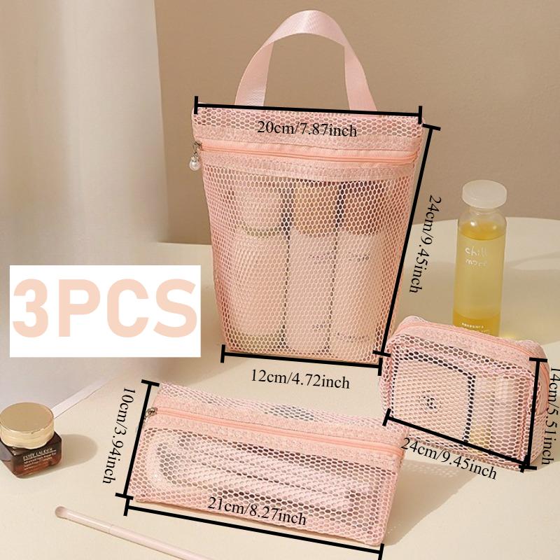 3PC/set Mesh Cosmetic Storage Bag Portable Travel Square Cosmetic Storage Bag with Zipper Multi-purpose Sundries Storage Bags