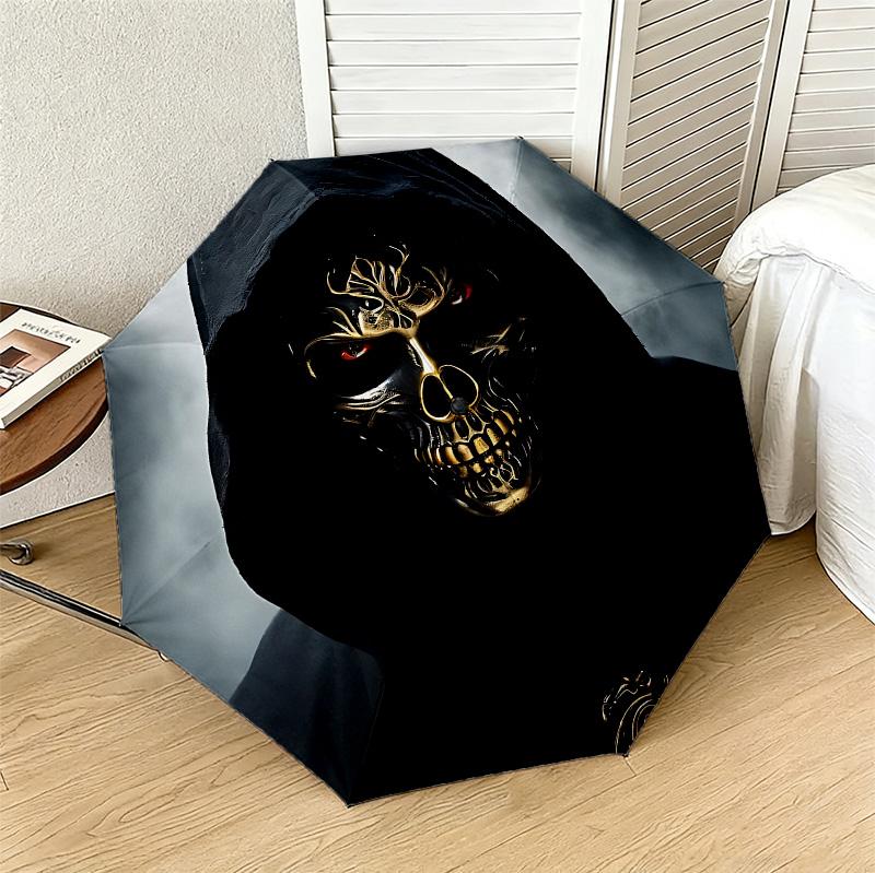 Dark Skull 8 Ribs 3Fold Black Glue Uv Protection Umbrella Sun Protection Rainproof Compact Folding Umbrella For Travel Daily Use C923680