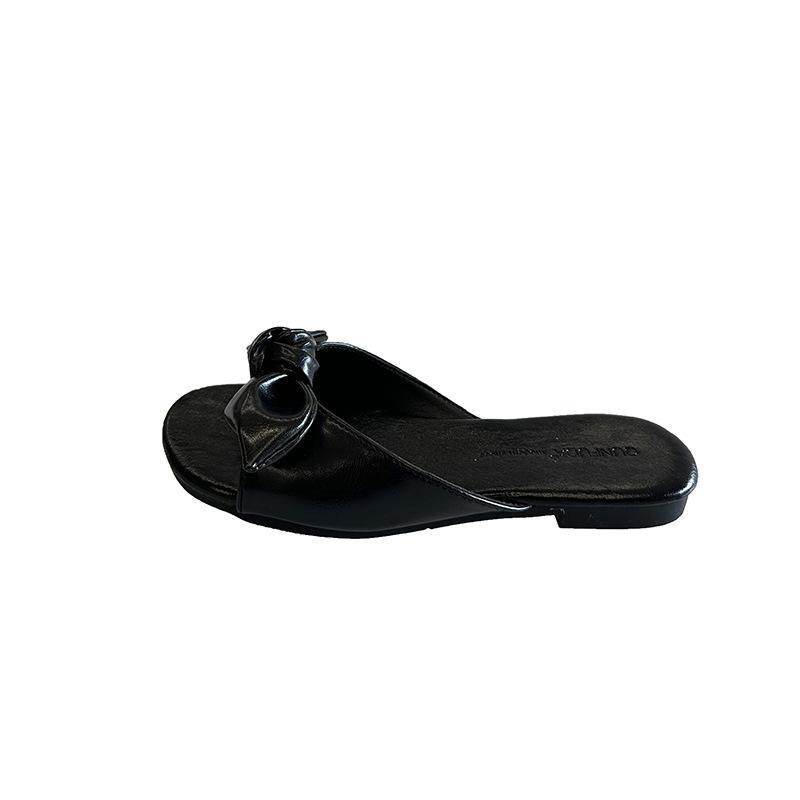 Women Summer Outdoor Sandals 2026 Summer Fashion Round Toe Bow-knot Non Slip Flat Slippers Lightweight Soft Bottom Beach Shoes