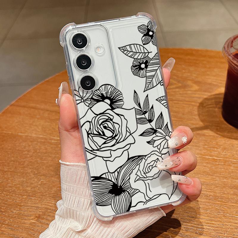 

Flower Pattern Phone Case For Samsung Galaxy S26 S25 S24 S23 Ultra S22 S26 Plus S21 S24 S25 FE Transparent Shockproof Soft Cover Galaxy S26