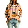 Women's Halloween Printed Hooded Pullover Top with 3/4 Sleeves for Casual Everyday Wear