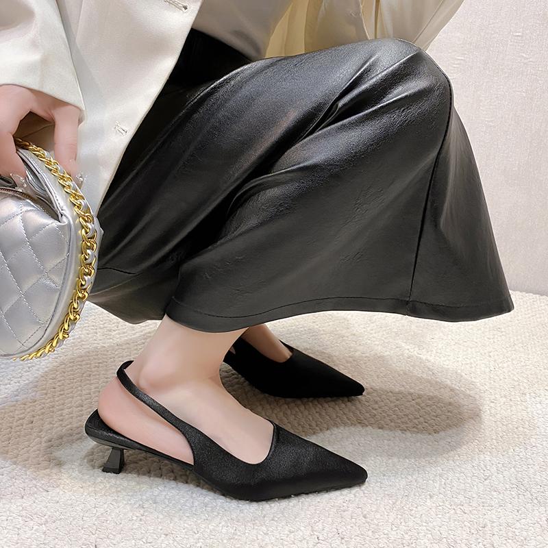 New Style Popular Women Sandals Pointed Toe Elegant Low-heel Shoes Summer Slingback Woman Mules Shoes Pumps Dress Shoes