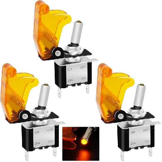 Twidec/3Pcs Rocker Toggle Switch 12V 20A Heavy Duty Racing Car Automotive Auto SPST ON/Off Toggle Switch Red LED Light Illuminated 3Pin with Red