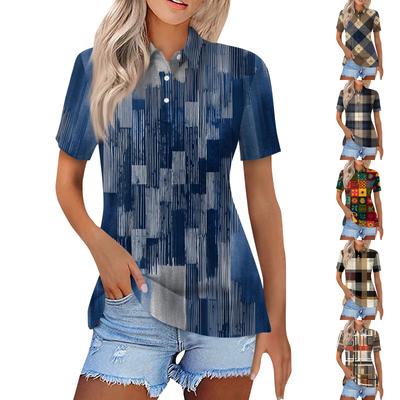 Women's Fashion Casual Lapel Short Sleeve Printed Shirt Women's Button Up Tops
