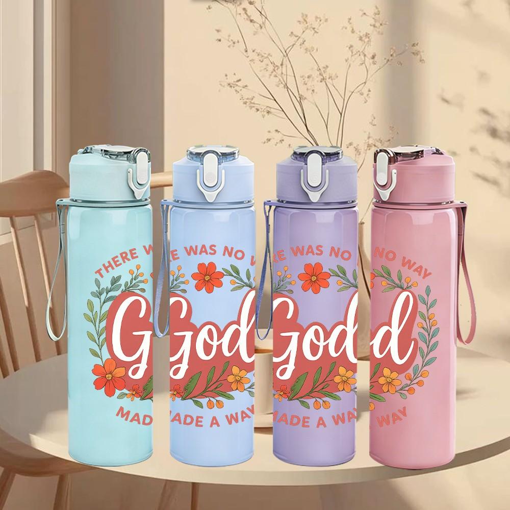 1PC God Is Within Her Art 750ml Color Plastic Sports Water Bottle Leakproof Flip Straw Lid Suitable for Sports Office Home Use