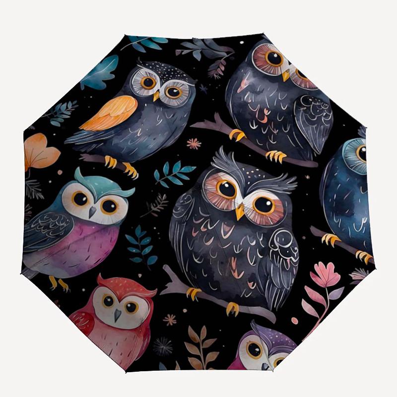 1pc Enchanted Night Owl Automatic Opening and Closing Umbrella - Lightweight 3-Fold Design, Suitable for Fans, Travel, Daily Use - Official Product, I