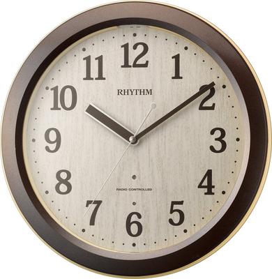 RHYTHM Pure Light M33 Väggklocka, Radiostyrd, Analog, Mörk-Ljus, Automatisk, Brun (Trästrukturfinish), 4MYA33SR06