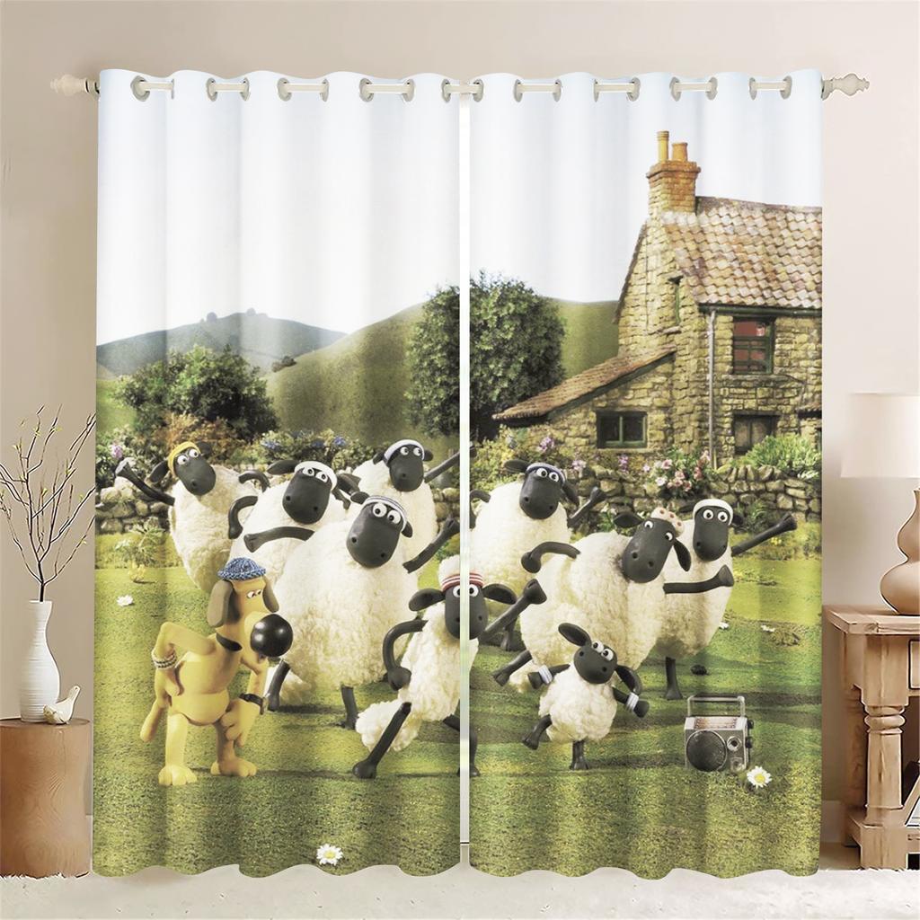 Cartoon Sheep Curtain Home Cute Printing Polyester Curtains Living Room Bedroom Heat Sun Protection Perfect For Sitting