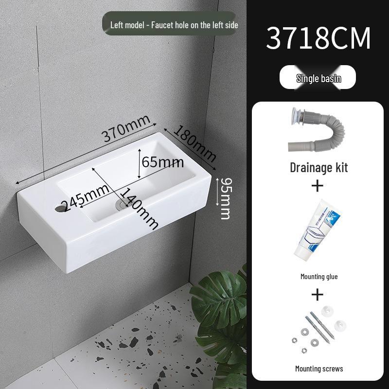 Compact Wall-Mounted Ceramic Washbasin, White, for Bathroom/Balcony