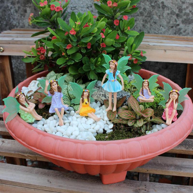 Fluorescent Fairies Figurines 6pcs Home Sculptures Ornament Home Cake Topper Decorations Garden Resin Small Accessories