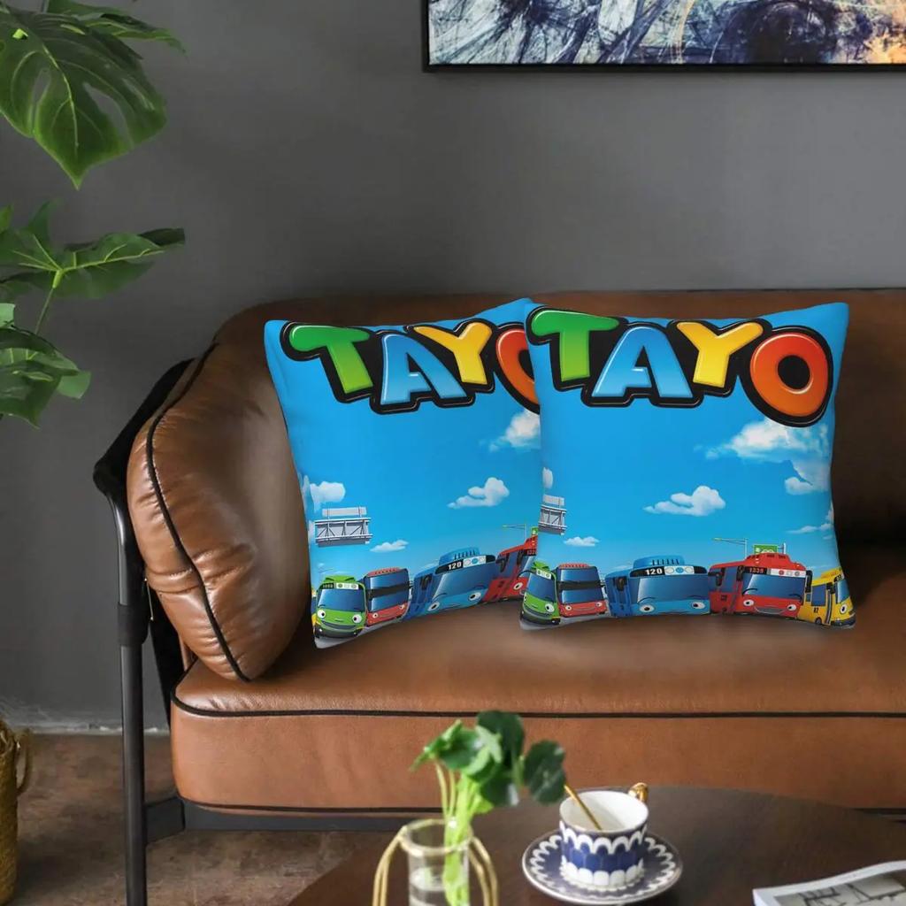 Tayo The Little Bus 2 Pcs Square Pillowcase Pillow Cover Cushion Decor Comfort Throw Pillow For Home Car