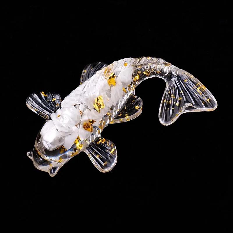 1pc Natural Crystal Crushed Stone Koi Fish Figure Ornament Drip Gel Small Goldfish Gifts Desktop Beautiful Jewelry