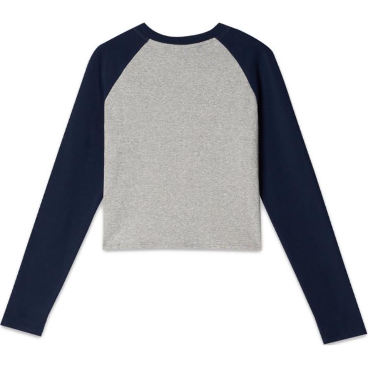 Levis Ribbed Crew Neck Cropped Long Sleeve Raglan T-Shirt Women Tops Gray Blue 002I6-0000