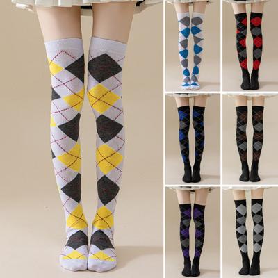 1 Pair Winter Socks Rhombus Printing Over-the-knee Socks Warm Extra Loose Ankles