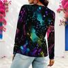 Women Plus Size Long Sleeve V Neck Colorful Abstract Printed Casual T Shirt