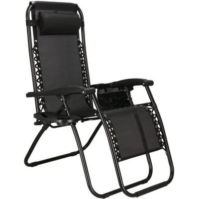 Chaise Longue - SPRINGOS® - Pieghevole - Nero - Regolabile - Con Portabicchieri
