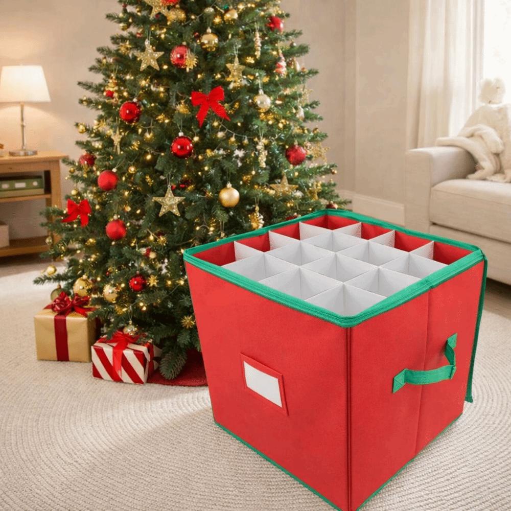 64 Grids Christmas Ball Storage Box Large Capacity Zipper Closure Ornament Storage Box with Dividers Folding