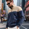 Lässiges Herren Sweatshirt mit Farbblockdesign, locker, übergroß, Stehkragen, Reißverschluss